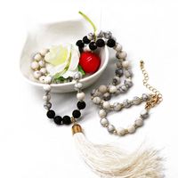Hersteller Liefern Europäische Und Amerikanische Perlen Halskette Weiße Perlen Schwarze Holzkohle Perlen Halskette Pullover Kette Weiße Faden Quasten Halskette main image 4