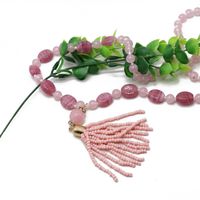 Pink Pattern Stone Necklace Sweater Chain Tassel Necklace Wild Pink Rice Beads Tassel Necklace main image 4