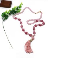 Pink Pattern Stone Necklace Sweater Chain Tassel Necklace Wild Pink Rice Beads Tassel Necklace main image 5
