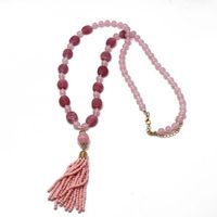 Pink Pattern Stone Necklace Sweater Chain Tassel Necklace Wild Pink Rice Beads Tassel Necklace main image 6