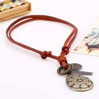 Long Necklace Chain Sweater Art Retro Leather Rope Leather Adjustable Alloy Hollow Flower Pendant main image 4