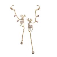 S925 Silver Needle Christmas Deer Long Tassel Earrings Pink Star Moon Ear Bone Clip Earrings main image 6