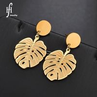 Leaf Stainless Steel Gold Earrings Female Bohemian main image 1