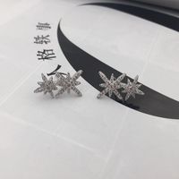 S925 Silver Needle Double Rice Word Eight-pointed Star Stud Earrings Crystal Diamond Double Meteor Earrings Earrings main image 5