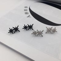 S925 Silver Needle Double Rice Word Eight-pointed Star Stud Earrings Crystal Diamond Double Meteor Earrings Earrings main image 3
