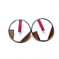Fashion Earrings Round Hollow Resin Wooden Irregular Earrings Red Green Dotted Earrings main image 5