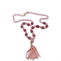 Pink Pattern Stone Necklace Sweater Chain Tassel Necklace Wild Pink Rice Beads Tassel Necklace sku image 1