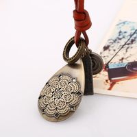 Long Necklace Chain Sweater Art Retro Leather Rope Leather Adjustable Alloy Hollow Flower Pendant sku image 2