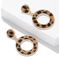 Suede Leopard Print Circle Cutout Earrings Women Fashion Trend Stud Earrings sku image 3