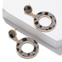 Suede Leopard Print Circle Cutout Earrings Women Fashion Trend Stud Earrings sku image 1