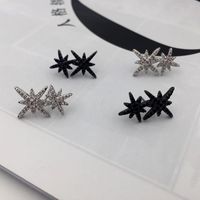 S925 Silver Needle Double Rice Word Eight-pointed Star Stud Earrings Crystal Diamond Double Meteor Earrings Earrings sku image 1