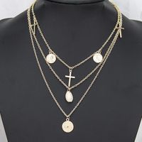 Fashion Creative Alloy Disc Cross Shell Necklace Nhbq156436 main image 2