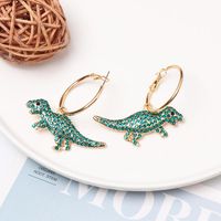 Micro Inlaid Zircon Green Dinosaur Hoop Earrings Nhjj156574 main image 2