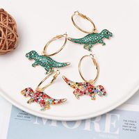 Micro Inlaid Zircon Green Dinosaur Hoop Earrings Nhjj156574 main image 3