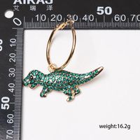 Micro Inlaid Zircon Green Dinosaur Hoop Earrings Nhjj156574 main image 5