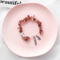 Japanische Und Koreanische Farbe Unregelmäßiges Stein Blatt Armband Damen Mode Persönlichkeit Ethnischer Stil Retro Feder Perlen Schmuck main image 5