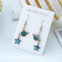 Japonais Et Coréen Belle Fantaisie Boucles D'oreilles Ocean Bleu Ins Style Lune Univers Boucles D'oreilles Femmes De Longue Asymétrique Internet Influenceur Boucles Boucles D'oreilles main image 17