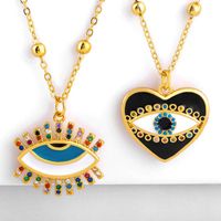 Fashion Copper Inlay Zircon Eye Heart Drop Pendant Necklace Nhas156968 main image 1