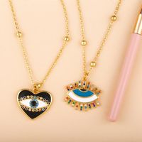 Fashion Copper Inlay Zircon Eye Heart Drop Pendant Necklace Nhas156968 main image 5