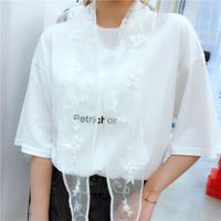 Lace Embroidered Triangle Scarf Solid Color Wavy Scarf Nhmn157357 main image 3