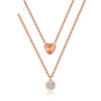 Titanium Steel Rose Gold Double-layer Love Heart-shaped Diamond Necklace Clavicle Chain main image 1