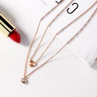 Titanium Steel Rose Gold Double-layer Love Heart-shaped Diamond Necklace Clavicle Chain main image 6