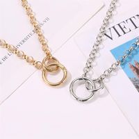 Punk Style Simple Double Ring Buckle Chain Necklace Hip Hop Short Necklace main image 5