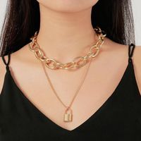 New Jewelry Punk Exaggerated Double Chain Necklace Vintage Lock Necklace main image 1