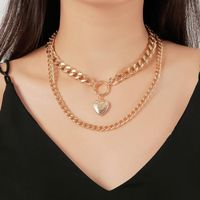 Fashion Double Love Pendant Exaggerated Thick Chain Necklace Sweater Chain main image 1