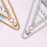 Fashion Double Love Pendant Exaggerated Thick Chain Necklace Sweater Chain main image 3