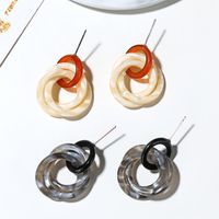 Acrylic Literary Ring Earrings Amber Texture Earrings Three Ring Marble Earrings main image 2