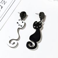 Long Earrings Acrylic Cute Cartoon Black And White Cat Earrings Earrings Female main image 4