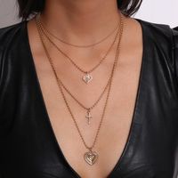 Geometric Multi-layer Temperament Item Female Round Bead Chain Heart-shaped Hollow Pendant Necklace sku image 1