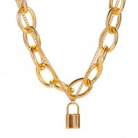 New Jewelry Punk Exaggerated Double Chain Necklace Vintage Lock Necklace sku image 1