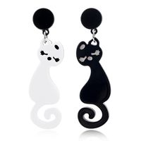 Long Earrings Acrylic Cute Cartoon Black And White Cat Earrings Earrings Female sku image 1