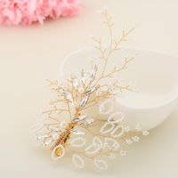 Simple Handmade Metal Side Clip Rhinestone Rice Beads Flower Duckbill Hairpin Bride Pearl Tiara Hair Accessories main image 4
