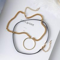Fashion Hollow Ring Pendant Double Necklace Necklace Short Clavicle Chain main image 6