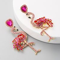 Hot Flamingo Earrings Women&#39;s Long Inlay Rhinestone Women&#39;s Stud Earrings Vintage Alloy Earrings main image 1