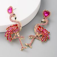 Hot Flamingo Earrings Women&#39;s Long Inlay Rhinestone Women&#39;s Stud Earrings Vintage Alloy Earrings main image 3