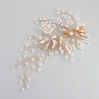 Simple Handmade Metal Side Clip Rhinestone Rice Beads Flower Duckbill Hairpin Bride Pearl Tiara Hair Accessories sku image 1