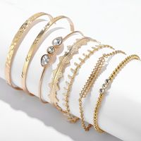 Creative String Gold Beads Drop-shaped Diamond Open Bracelet 7-piece Combination main image 4