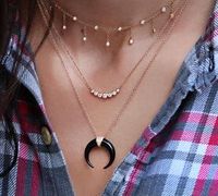 Europe And The United States Personalized Diamond Black Crescent Horn Multi-layer Necklace Wild Moon Pendant Neck Chain Clavicle Chain main image 1