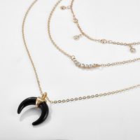 Europe And The United States Personalized Diamond Black Crescent Horn Multi-layer Necklace Wild Moon Pendant Neck Chain Clavicle Chain main image 4