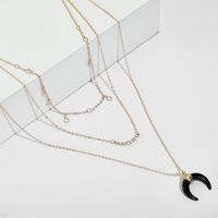 Europe And The United States Personalized Diamond Black Crescent Horn Multi-layer Necklace Wild Moon Pendant Neck Chain Clavicle Chain main image 5