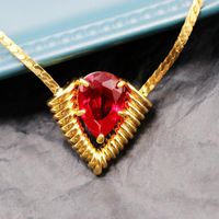 Short Necklace Copper Neck Necklace Cut Red Resin Gemstone Pendant Clavicle Chain main image 3