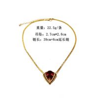 Short Necklace Copper Neck Necklace Cut Red Resin Gemstone Pendant Clavicle Chain main image 4
