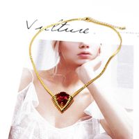 Short Necklace Copper Neck Necklace Cut Red Resin Gemstone Pendant Clavicle Chain main image 5