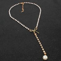 Bow Pearl Pendant Temperament Super Flash Small Diamond Clavicle Chain Necklace Necklace Female main image 3