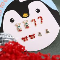 Four Pairs Of Cartoon Christmas Deer Earrings Christmas Tree Bow Earrings Deer Head Cane Earrings main image 2