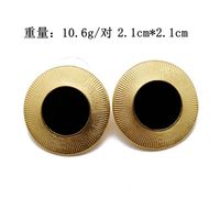 Ear Clip Black Round Earrings Ear Clips Matte Gold Thread Side Round 925 Silver Needle Ear Studs main image 1